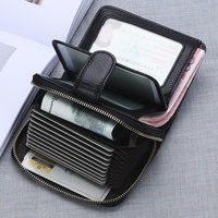 Dompet SIM Kulit Sapi Lapisan Atas Pria RFID Unisex Tempat Kartu Kulit Asli Anti-pencurian dengan Resleting Dompet Pendek