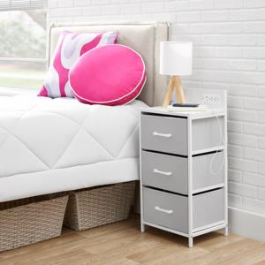 거실 침실 침대 옆 보관을위한 3 패브릭 서랍 충전기가있는 이중 계층 금속 롤링 보관 카트 - Product Image 5