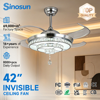 Ventilateur de plafond LED invisible moderne de luxe personnalisable OEM/ODM avec moteur DC de 42 pouces, télécommande, variateur d'intensité et fonction silencieuse