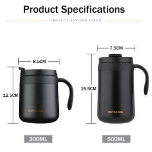 Mug à café isotherme en acier inoxydable 304 à double paroi pour les voyages en plein air, le bureau, avec poignée, couleur noire, 350 ml, 500 ml - Product Image 4