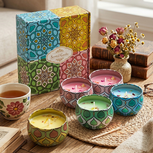 Ensemble de 4 bougies parfumées en boîte avec fleurs séchées, délice floral et parfumé, bougies en cire de soja faites à la main, ensemble cadeau - Product Image 1