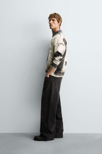 Men's Streetwear Cloud Dye Sweater in Black and White Tie-Dye Effect <strong>Oversized</strong> Crewneck Pullover <strong>Jumper</strong> with Ribbed - Product Image 4