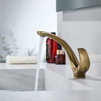 Robinet de lavabo de salle de bain créatif en or brossé de haute qualité, design à poignée unique, mitigeur durable avec cartouche céramique chaud/froid