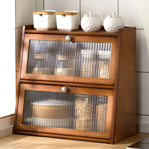 Mueble de Almacenamiento para Encimera de Cocina con Puerta de Vidrio, Organizador de Madera de Múltiples Niveles para Contenedores de Alimentos, Tipo de Escritorio - Product Image 2
