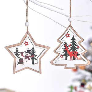 Décorations de Noël en bois à suspendre, forme étoile et maison d'arbre, peintes à la main en couleur pour le sapin de Noël - Product Image 3