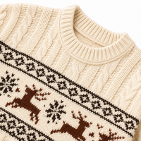 Pull en tricot torsadé unisexe personnalisé ODM/OEM, motif Fair Isle, rennes et flocons de neige, pour l'hiver