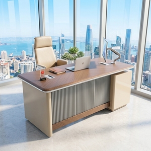 Scrivania Direzionale di Lusso Moderna da 1,4m di Alta Gamma di Foshan con Armadietto Portaoggetti, <span class=keywords><strong>Tavolo</strong></span> da <span class=keywords><strong>Ufficio</strong></span> Silenzioso con Venature del Legno a Chevron <span class=keywords><strong>per</strong></span> CEO e Dirigenti - Product Image 3