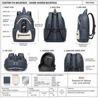 Sac à dos Ita personnalisé en forme de requin, en cuir PU bleu marine et crème, avec fenêtre en PVC, poche latérale, fabrication d'échantillons OEM ODM