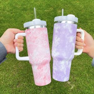Tie-Dye Wholesale Bulk <b>Large</b> H2.0 40oz Tumbler <b>Print</b> Stainless Steel Tumbler Mugs with Handle and Straw - Product Image 4
