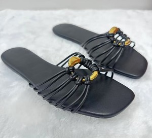 Sandales Gleibo pour femmes, nouées à la main, à fines brides multiples, avec décorations métalliques dorées, bout carré ouvert, pour l'été, décontractées, plage - Product Image 2