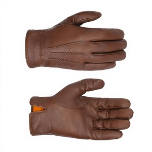 Gants en cuir tactiles longs jusqu'au poignet, doublés de fourrure écologique, chauds et thermiques pour usage quotidien, style uni marron pour l'hiver - Product Image 2