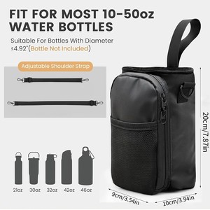 Bolsa para botella de agua con bolsillo para teléfono, funda aislante para gimnasio, fitness, bandolera, unisex, color negro - Product Image 4