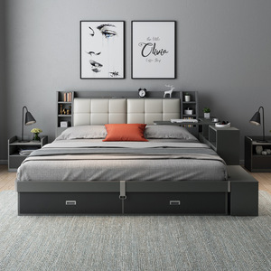 Tiết kiệm không gian bên cạnh bảng thủy lực lưu trữ bên ngăn kéo moderne phòng ngủ thiết lập đầy đủ đôi thiết kế đồ nội thất nền tảng khung giường đôi - Product Image 2