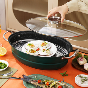 Poêle à Poisson de 39 cm en Acier au Carbone avec Revêtement Antiadhésif pour la Cuisson à la Vapeur, la Soupe et les Bouillons - Product Image 3