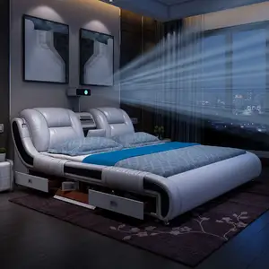 프로젝터가있는 최신 가죽 다기능 침대 마사지 다다미 침대 중국 공급 업체 뜨거운 판매 지능형 디자인