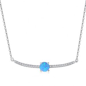 Dylam Elegant Luxury Women Fine Jewelry Sterling Silver Gemstone 5a Cubic Zirconia Blue White Synthetic <b>Opal</b> Pendant <b>Necklace</b> - Product Image 1