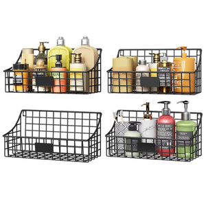 Treo Tường Dây Giỏ 4 Gói Lớn Kim Loại Tường Tổ Chức Giỏ Phòng Tắm Vòi Hoa Sen Kệ Với 4 Dính Móc + 5 S Móc - Product Image 1