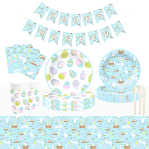 DAMAI Easter <b>Eggs</b> Theme Party Supplies Disposable Paper Plates 9 Inch Custom Napkin Blue with <b>Basket</b> Bunny Tableware Set - Product Image 1