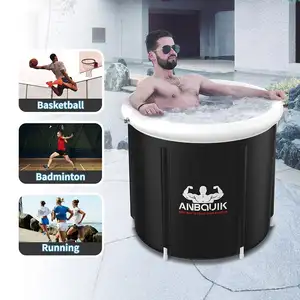 Bak mandi es lipat terapi air dingin Fitness portabel 75cm dengan tutup untuk pemulihan atlet, bak mandi dewasa dapat ditiup