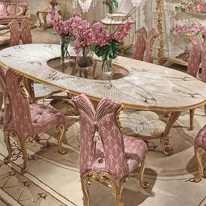 Set di Tavolo da Pranzo Rotondo Ovale in Legno di Lusso Europeo con 6 8 10 12 Sedie per Sala da Pranzo in Stile Francese, Arredamento per Villa e Casa - Product Image 2