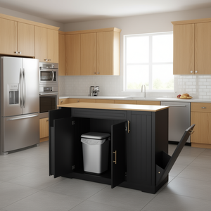 Isola da Cucina 53 Pollici in Rovere Nero con Vano Portarifiuti, Ripiani Regolabili e Mobile Bar per Colazione - Product Image 2