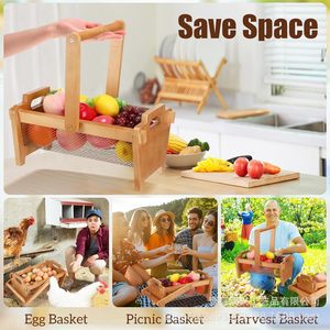 Wooden Garden Harvest Basket Rectangle Handheld Storage Basket With Dividers For <b>Vegetable</b> Picking And Fruit Storage - Product Image 3