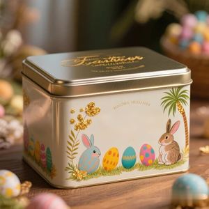 Коробка для пасхального дня, подарочная упаковка для конфет, печенья, квадратная металлическая жестяная коробка для пасхального украшения, <span class=keywords><strong>2025</strong></span> - Product Image 1