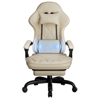 Chaise de bureau ergonomique beige avec massage complet, siège en cuir premium, chaise de jeu pivotante réglable en hauteur avec roulettes