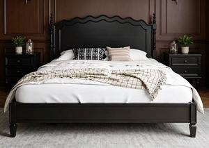 Premium <b>Queen</b> <b>Size</b> Black Wood Spindle <b>Bed</b> With Scalloped Wave Headboard For Vintage Bedroom - Product Image 6