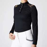 Nouveau style logo personnalisé femmes couche de base équestre polo à manches longues chemises d'équitation maille respirant