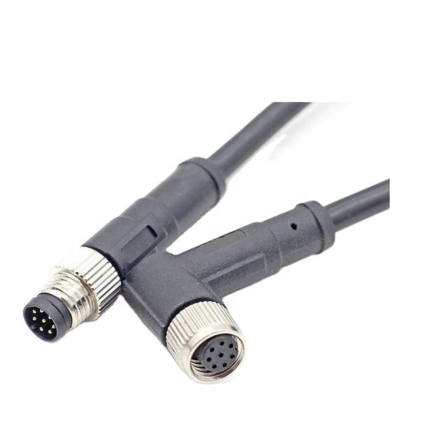 Bairui M8 Circular Sensor Connectors IP67 8-Pole Male Female Right-Angled Overmolded 1 Meter Automation Signals Cable DIN Type