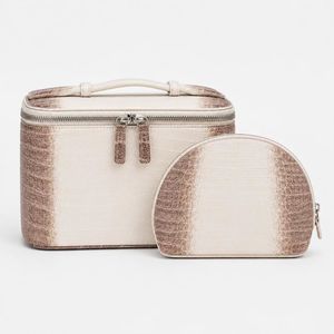 Ensemble de trousses de toilette en PU texture crocodile avec étui de maquillage et pochette rigide, personnalisable avec logo, pour voyage - Product Image 1