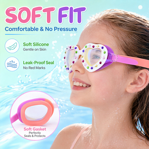 Gafas de Natación para Niños XIALE con Pedrería Brillante en Forma de Corazón, Antivaho, a Prueba de Fugas, de Silicona, Gafas de Natación para Niñas con Protección UV - Product Image 5