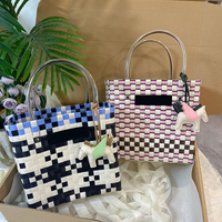 Nouveauté : Sac fourre-tout tendance en PP tissé fait main, écologique, coloré à carreaux, pour femmes