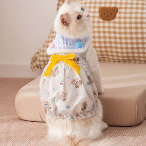 Lindo Vestido para Mascotas con Estampado Animal, Forrado de Felpa, Grueso, para Otoño e Invierno, Falda de Princesa con Lazo, Rojo y Azul - Product Image 2