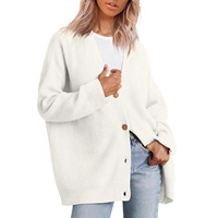 Cardigan en tricot pour femme, col en V, couleur unie, avec doublure en laine, décontracté et polyvalent, boutons, collection printemps