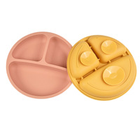 Assiette à ventouse pour bébé en gel de silice à 3 compartiments, sans BPA, antidérapante, incassable, 20 cm, moulage monobloc, vaisselle pour l'alimentation des tout-petits