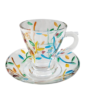 Set di bicchieri in <span class=keywords><strong>vetro</strong></span> colorato <span class=keywords><strong>con</strong></span> segni di cristallo dipinti artificialmente collezione unica di tazze da <span class=keywords><strong>caffè</strong></span> e piattini - Product Image 1