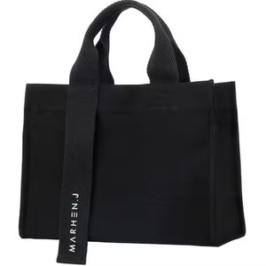 Bolso de compras de fin de semana con logotipo personalizado grande de gran tamaño para mujer, lona negra de algodón con patrón de letras a la moda - Product Image 5