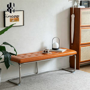 Luxury Modern Beauty Salon Waiting <b>Sofa</b> <b>Bench</b> Technical Leather Upholstered Stainless Steel Legs Waiting Chair for Hair Salon - Product Image 2