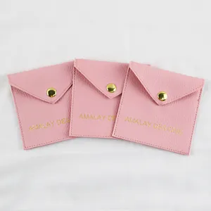 Custom jewelry packaging bags with logo for jewelry packaging leather jewelry bag pouch with snap