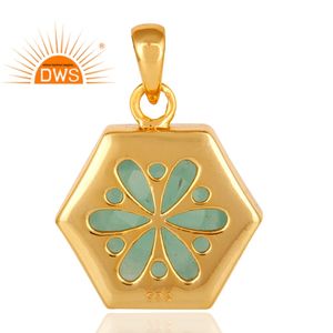 Pendentif en pierre précieuse Aqua Calcedony de créateur en gros Pendentif en argent plaqué or 14 carats fait à la main Collection Vintage - Product Image 3