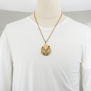 yunnique Lion Head Disc <b>Titanium</b> Steel Necklace Pendant Gold Color For Men And Women Fashion Jewelry Gift - Product Image 4