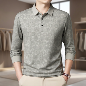 Chemise décontractée à manches longues pour homme, collection Printemps/Automne 2026, unie, tendance, respirante, brodée, tricotée avec col - Product Image 3