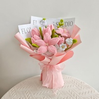 Bouquet de fleurs artificielles haut de gamme en tulipes mixtes faites à la main avec des tiges en fil de fer pour anniversaire, cadeau d'amie, remise de diplôme, Saint-Valentin