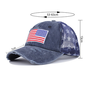 低Moq刺Embroideryアメリカ国旗非構造化トラッカーハット着用ウォッシュドコットンヴィンテージユーズド加工お父さん帽子キャップ - Product Image 3