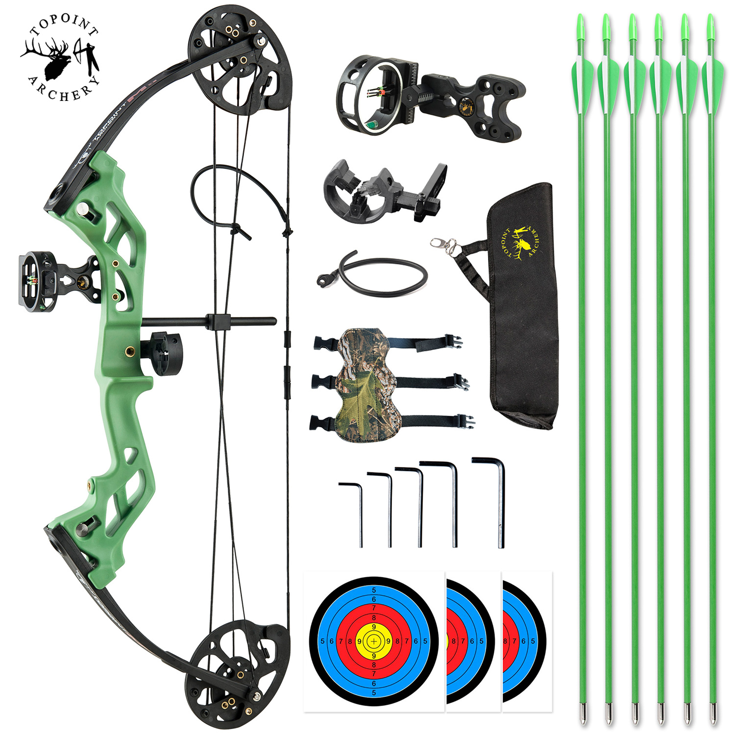 TOPOINT ARCHERY M3 Arco compuesto Paquete para principiantes Junior y niños Tiro con arco y flecha Kits Diseño ligero