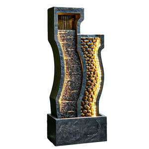 Fontaine d'eau LED autoportante d'intérieur, avec double courbe en ardoise et résine, pour <span class=keywords><strong>salon</strong></span> - Product Image 3