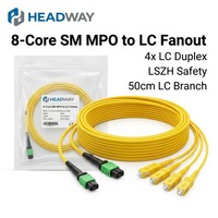 Câble de répartition OS2 SM MPO LC Fan-out Array LSZH 8 cœurs femelle 4x Duplex LC Breakout Haute Vitesse 100G 50cm Jumper FTS-CBLN-2A008-00FD05LB-M