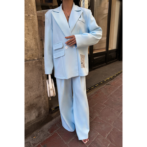 Ensemble veste et pantalon bleu ciel pour femme, design élégant, kit de costume - Product Image 5